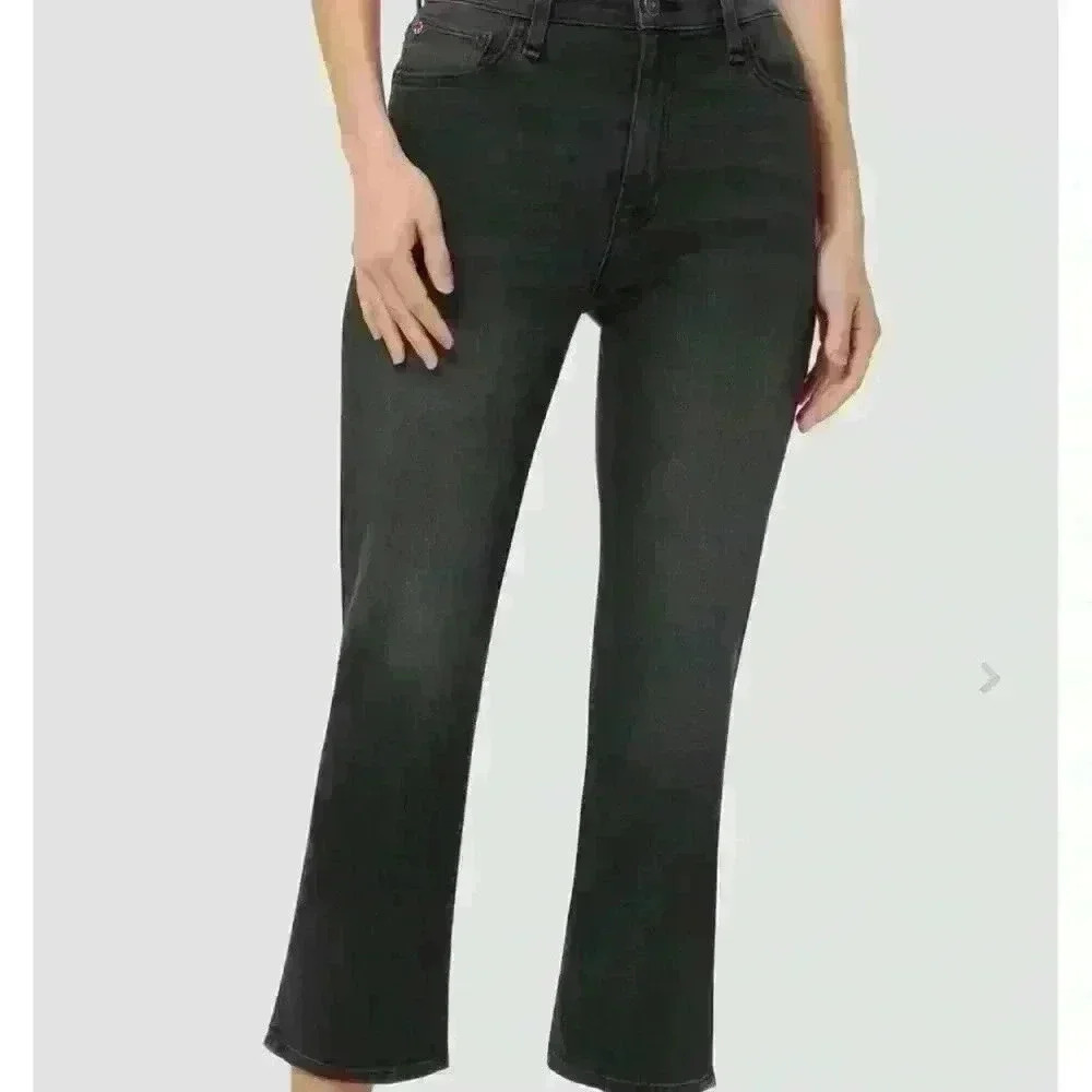 Hudson Women’s High Rise Cropped Black Faux Leather Jeans Size 30 EUC